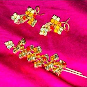 Vintage Uranium glass earrings & brooch, Pink glow! Czech glass